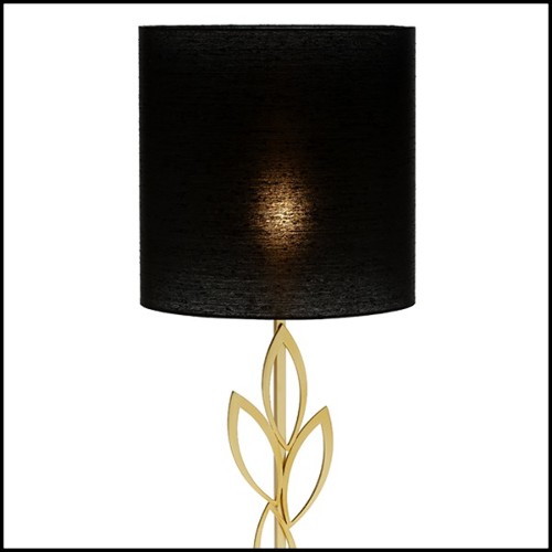 Table lamp with structure in gold plated brass on oxide black base 165-Gold Leaves