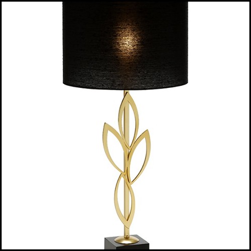 Lampe de table avec structure en laiton plaqué Gold sur base en oxyde noir 165-Gold Leaves