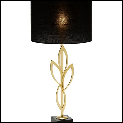 Table lamp with structure in gold plated brass on oxide black base 165-Gold Leaves