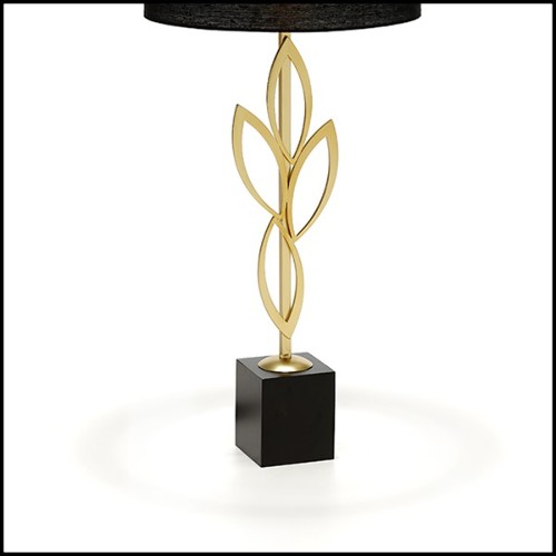Table lamp with structure in gold plated brass on oxide black base 165-Gold Leaves