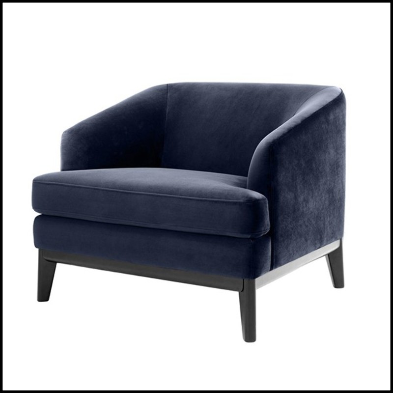 Armchair with structure in solid birch wood upholstered with Savona sea green or Savona midnight blue velvet 24-Montag