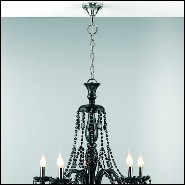 Chandelier with brass structure in nickel finish and with handblown black glass body 165-Tamara Black