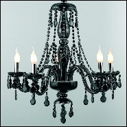 Chandelier with brass structure in nickel finish and with handblown black glass body 165-Tamara Black