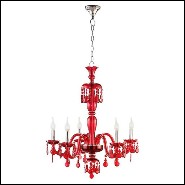 Chandelier with brass structure in nickel finish and with handblown red glass body 165-Tamara Red
