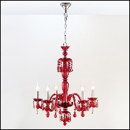 Chandelier with brass structure in nickel finish and with handblown red glass body 165-Tamara Red