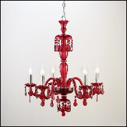 Chandelier with brass structure in nickel finish and with handblown red glass body 165-Tamara Red