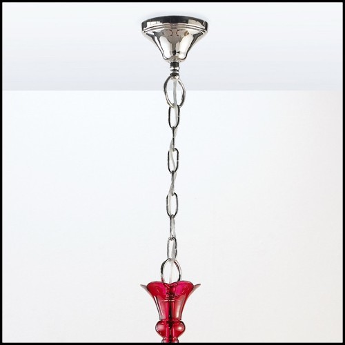 Chandelier with brass structure in nickel finish and with handblown red glass body 165-Tamara Red