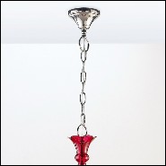 Chandelier with brass structure in nickel finish and with handblown red glass body 165-Tamara Red