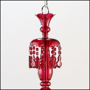 Chandelier with brass structure in nickel finish and with handblown red glass body 165-Tamara Red