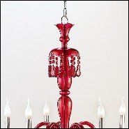 Chandelier with brass structure in nickel finish and with handblown red glass body 165-Tamara Red