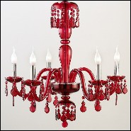 Chandelier with brass structure in nickel finish and with handblown red glass body 165-Tamara Red