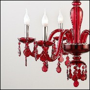 Chandelier with brass structure in nickel finish and with handblown red glass body 165-Tamara Red