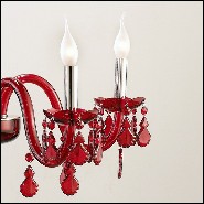 Chandelier with brass structure in nickel finish and with handblown red glass body 165-Tamara Red