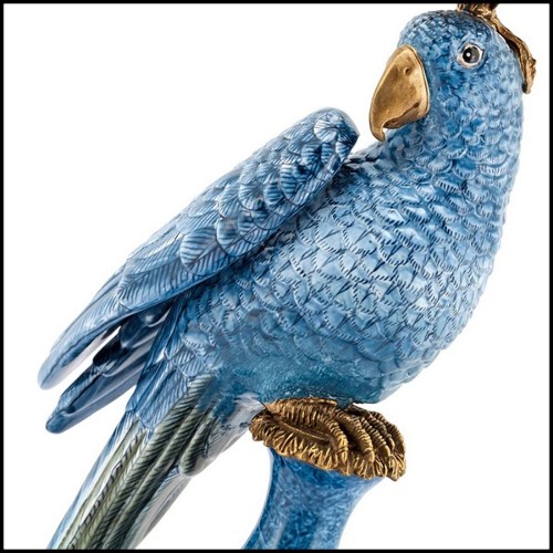 Set de deux bougeoirs perroquets en porcelaine émaillée bleue peinte à la main 162-Blue Parrot