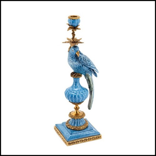 Candle Holder blue parrot in hand-painted blue glazed porcelain 162-Blue Parrot