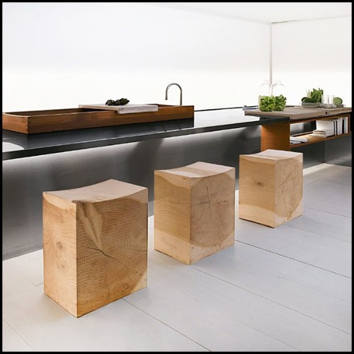 Stool made in a block of natural cedar trunk 154-Curvy Cedar