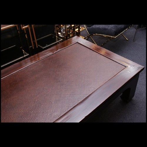 Bed or coffee table with frame in solid teak wood and buff varnished 76-Opium