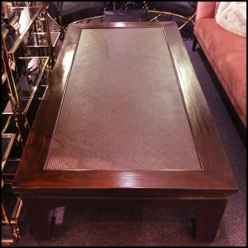 Bed or coffee table with frame in solid teak wood and buff varnished 76-Opium