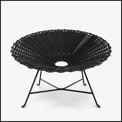 Armchair with base feet in black lacquered matt finish and seat in black plaited PVC 30-Nest Black