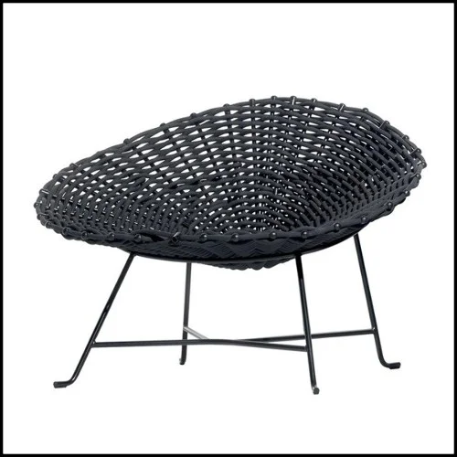 Armchair with base feet in black lacquered matt finish and seat in black plaited PVC 30-Nest Black