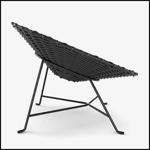 Armchair with base feet in black lacquered matt finish and seat in black plaited PVC 30-Nest Black