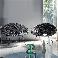 Armchair with base feet in black lacquered matt finish and seat in black plaited PVC 30-Nest Black