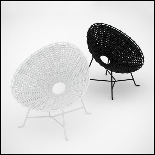 Armchair with base feet in black lacquered matt finish and seat in black plaited PVC 30-Nest Black