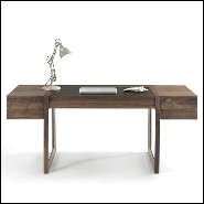 Desk with legs structure in solid walnut wood and top with three-drawers made in walnut plywood with squared lines 154-Scribe