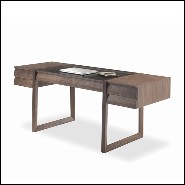 Desk with legs structure in solid walnut wood and top with three-drawers made in walnut plywood with squared lines 154-Scribe