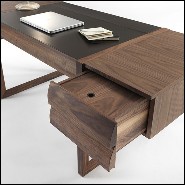Desk with legs structure in solid walnut wood and top with three-drawers made in walnut plywood with squared lines 154-Scribe