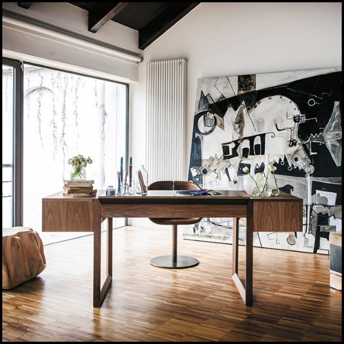 Bureau avec piétement en bois de noyer massif 154-Scribe