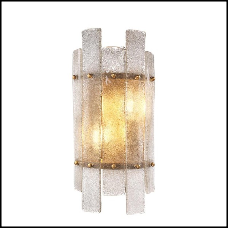 Wall Lamp with structure in antique brass finish and hand blown glass 24-Caprera