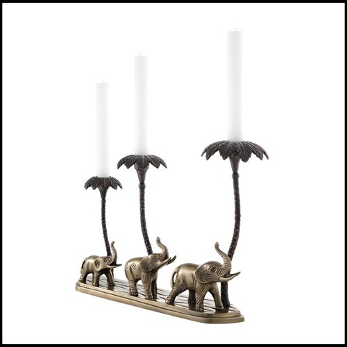 Candle Holder with structure in antique brass and bronze finish 24-Tri Elephant