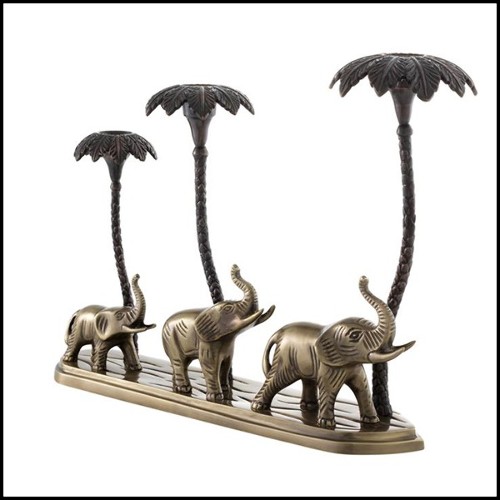 Candle Holder with structure in antique brass and bronze finish 24-Tri Elephant