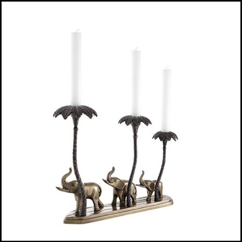 Bougeoir trio d'éléphants avec structure en laiton antique et finition bronze 24-Tri Elephant