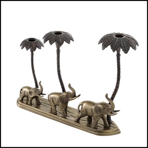 Candle Holder with structure in antique brass and bronze finish 24-Tri Elephant