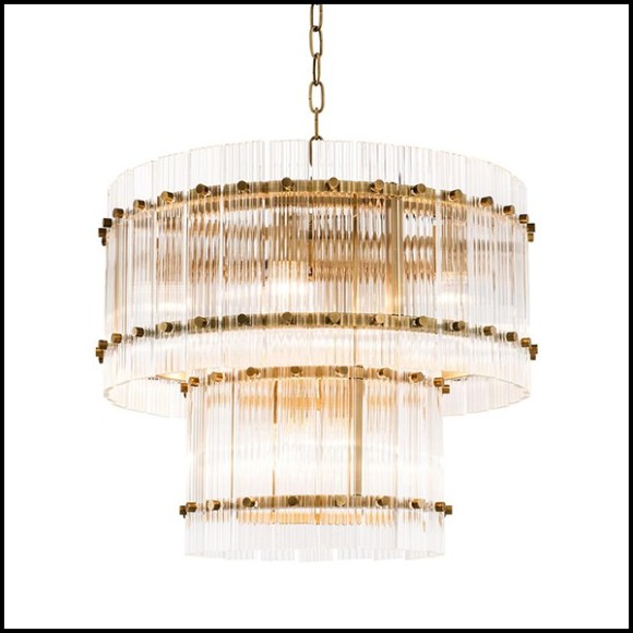 Chandelier with structure in antique brass finish and clear glass 24-Horny S and L