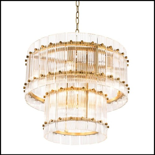 Chandelier with structure in antique brass finish and clear glass 24-Horny S and L