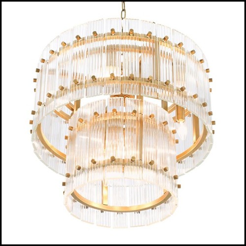 Chandelier with structure in antique brass finish and clear glass 24-Horny S and L