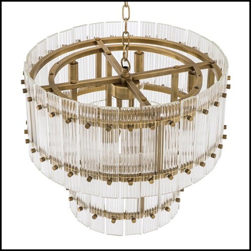Chandelier with structure in antique brass finish and clear glass 24-Horny S and L