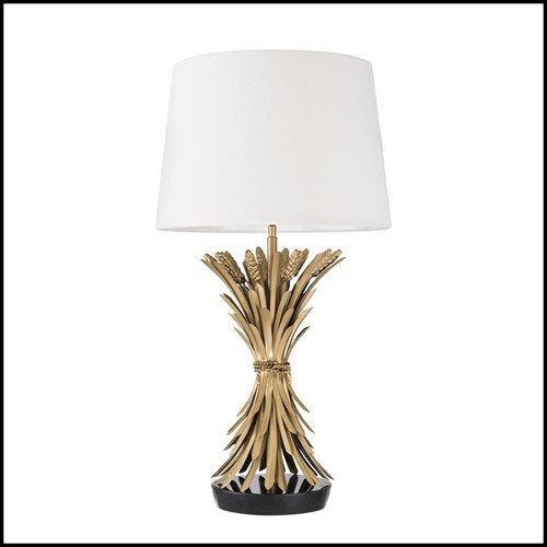Lampe de table avec structure finition antique Gold et base en granite noir 24-Wheat Sheaf
