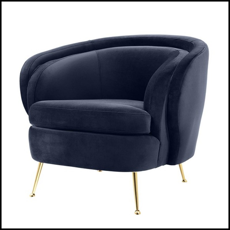 Armchair with solid wood structure upholstered with Savona Midnight blue velvet fabric 24-Centurion
