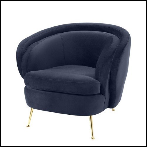Armchair with solid wood structure upholstered with Savona Midnight blue velvet fabric 24-Centurion