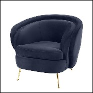 Armchair with solid wood structure upholstered with Savona Midnight blue velvet fabric 24-Centurion