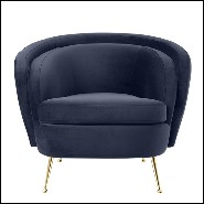 Armchair with solid wood structure upholstered with Savona Midnight blue velvet fabric 24-Centurion