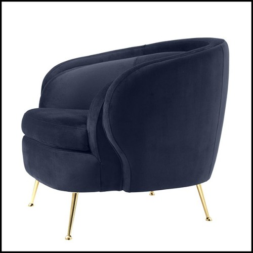 Armchair with solid wood structure upholstered with Savona Midnight blue velvet fabric 24-Centurion