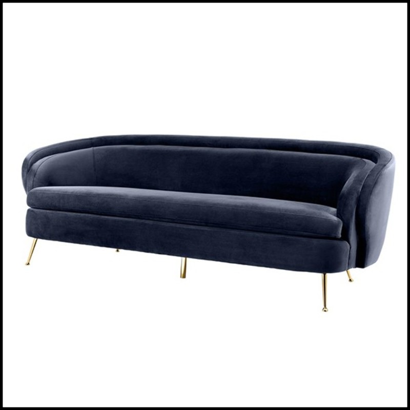 Sofa with solid wood structure upholstered with Savona Midnight blue velvet fabric 24-Centurion
