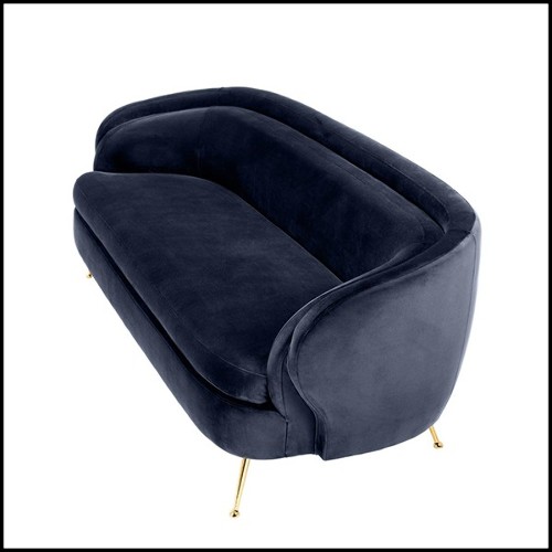 Canapé avec structure en bois massif recouvert de tissu en velours bleu Savona Midnight 24-Centurion