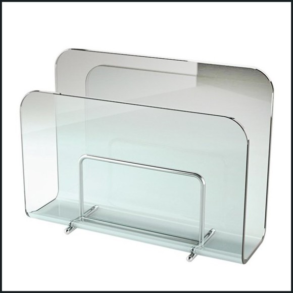 Magazine rack casted in one slab of curved clear glass in 10 mm thickness 146-Air