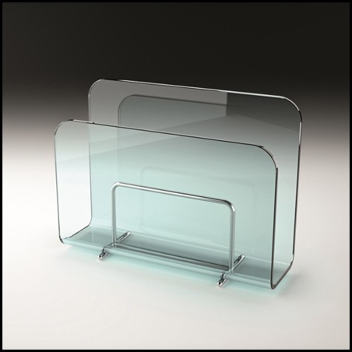 Magazine rack casted in one slab of curved clear glass in 10 mm thickness 146-Air